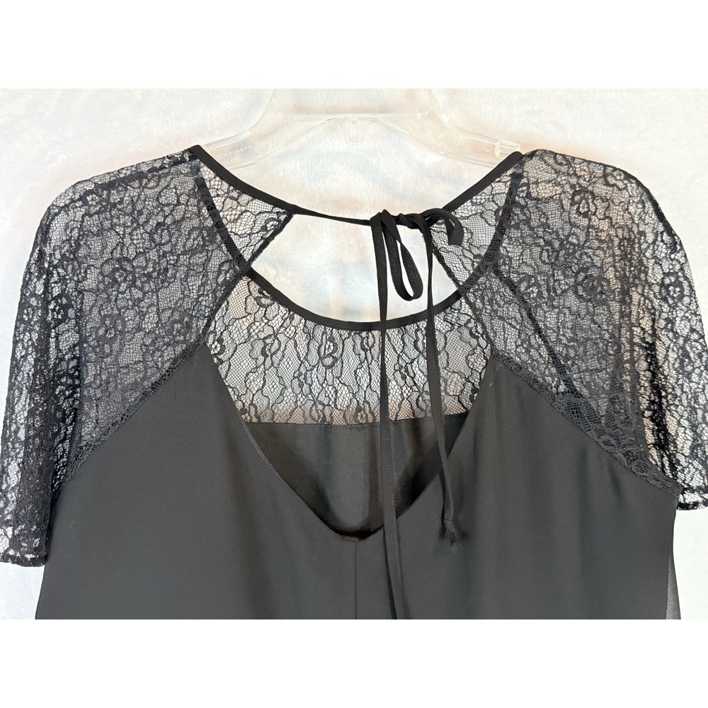 BCBGeneration Black Lace Dress Small Sheer Sleeve Mini Shift Cocktail Romantic - Picture 9 of 12